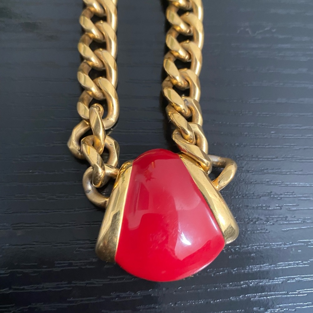 Vintage Gold Chain Necklace w/ Red Pendant